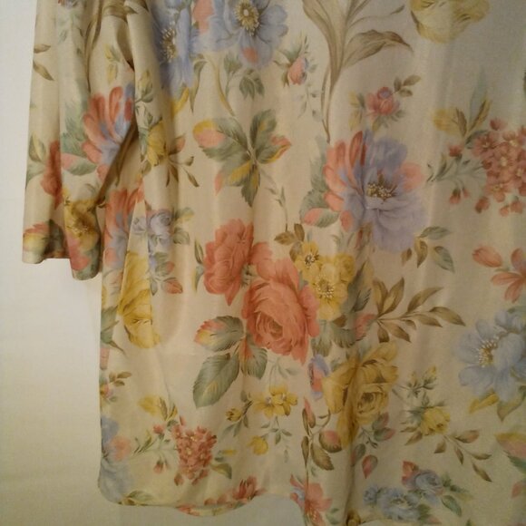 LL Martin Open Front Blouse 16W Simi Sheer Half Sleeve Floral Cream Pink Green - Picture 15 of 15